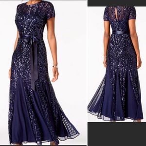 R&M Richards Navy Sequin Prom Dress